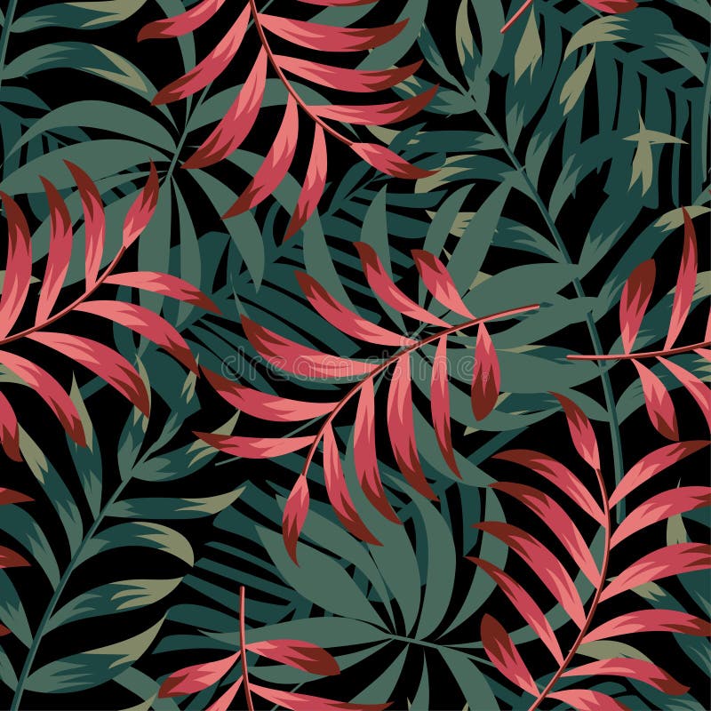 Summer abstract trend seamless pattern with bright tropical leaves and plants. Vector design. Jungle print. Floral background. Pri vector illustration