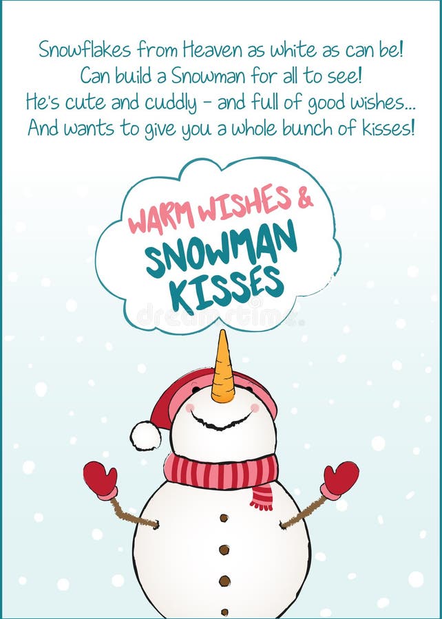 Warm wishes snowman kisses stock vector. Illustration of scarf 154883297