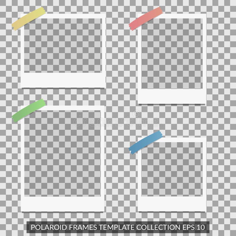 Realistic polaroid frames mockup. Picture frame with blank photo isolated templates on transparet background stock illustration