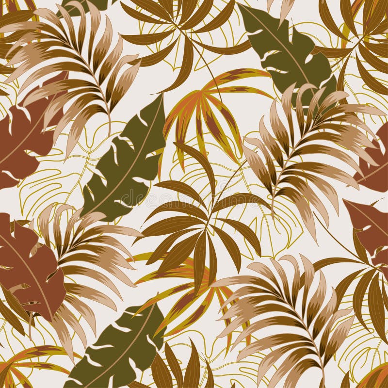 Abstract colorful hawaiian seamless pattern with tropical plants and leaves. Colorful stylish floral. Trendy summer Hawaii print. stock illustration