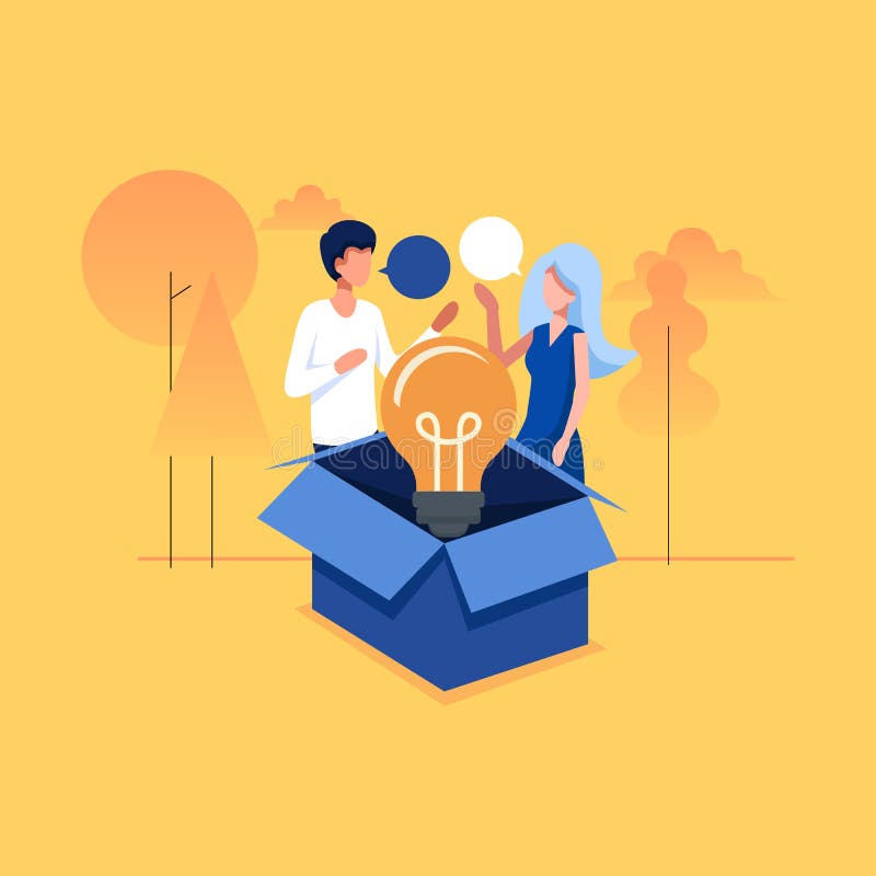 Think out of the box Individuality concept, one glowing light bulb float over opened cardboard box vector illustration Think out of the box Individuality concept, one glowing light bulb float over opened cardboard box vector illustration