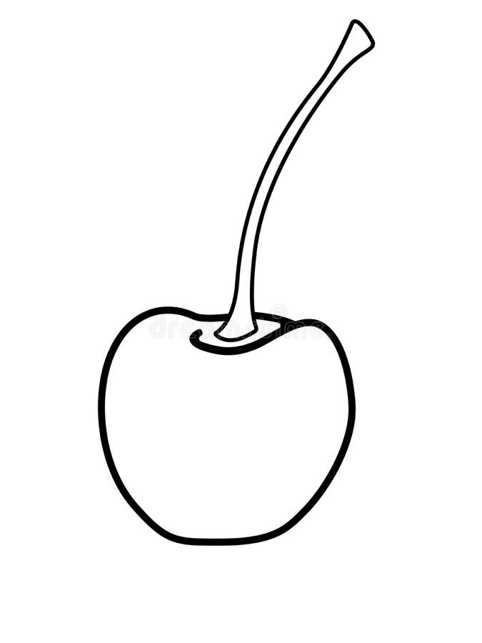 Cherry. Cherry Berry With A Stalk Vector Linear Drawing For Coloring
