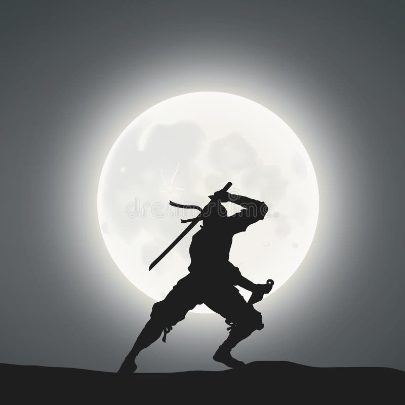 A Japanese Ninja Under the Moonlight Stock Vector - Illustration of ...