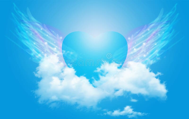 Spiritual guidance, Angel of light and love doing a miracle on sky, rainbow angelic wings