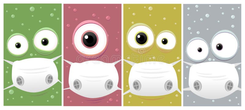 Vector cartoon virus faces with mask royalty free illustration