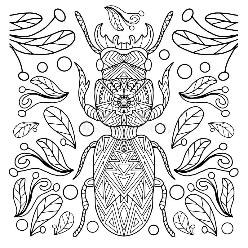 Insect And Leaves Drawn By Hand On A White Background, Coloring ...