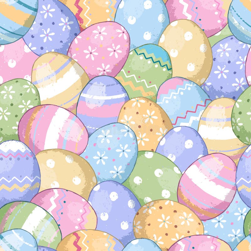 Cute Easter Eggs Pattern in Handdrawn Pastel Style. Multicolor Eggs