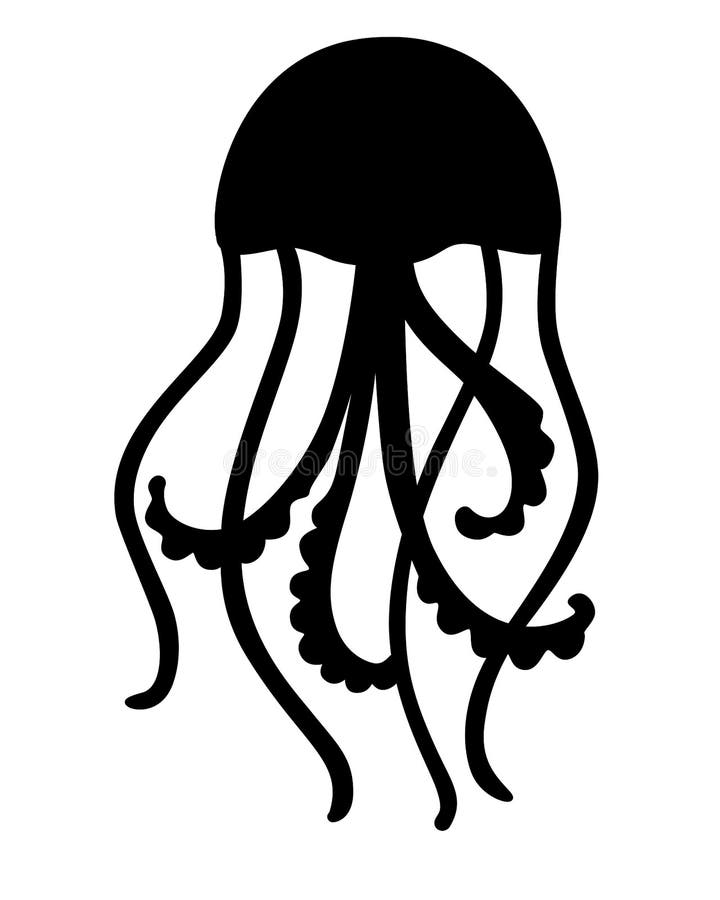 Jellyfish Silhouette. Jellyfish Marine Animal Black Silhouette Vector ...