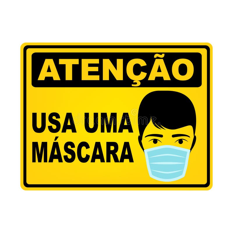 Wear a Mask Caution Sign in Spanish Language Stock Vector