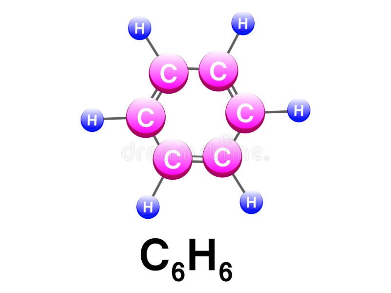 Vector flat design of Benzene molecular formula C6H6 six carbon atoms joine...