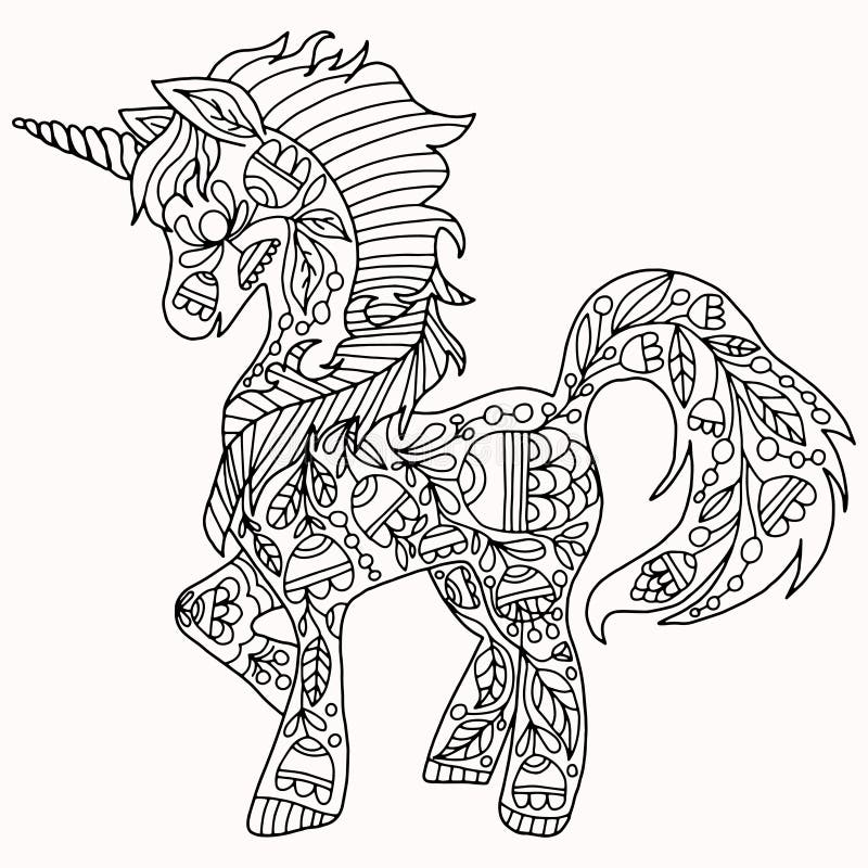 Unicorn Drawn with Abstract Geometric Figures and Flowers for Coloring ...