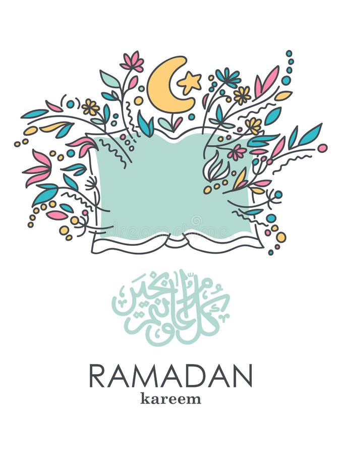 Colorful vector with text in Arabic Ramadan Kareem and Holy Muslim book Quran vector illustration