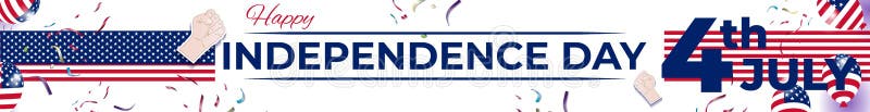 Vector illustration for American Independence day. Celebrated on 4th July showing American flag with balloons in colours of flag, confetti and hands showing stock illustration