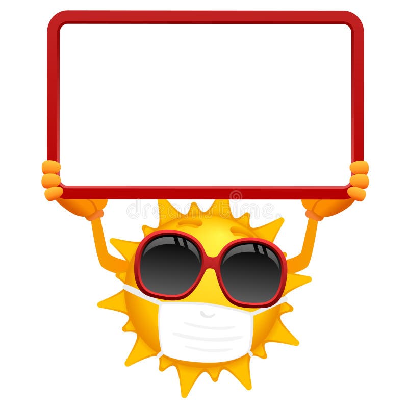 Cartoon virus masked sun showing signboard vector illustration