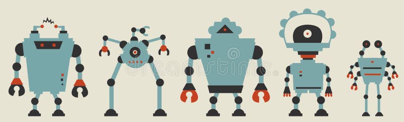 Vintage Robot Cartoon Collection with Retro Colors. Stock Vector -  Illustration of editingn, cheerful: 186767132