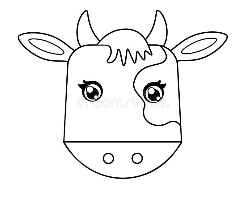 Cow Head - Linear Vector Illustration for Coloring. Outline Stock ...