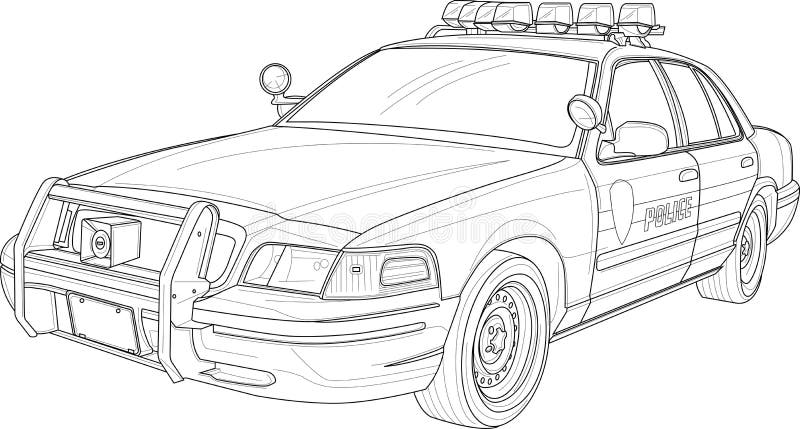 Police Car Realistic Sketch Vector Illustration In Black And White
