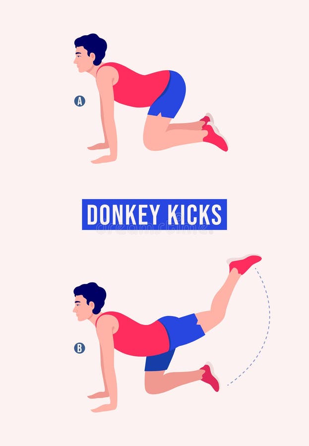 Men Doing Donkey Kicks Exercise, Men Workout Fitness, Aerobic and