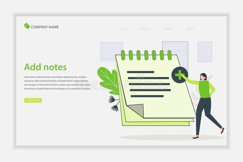 Illustration vector Add notes concept landing page stock illustration
