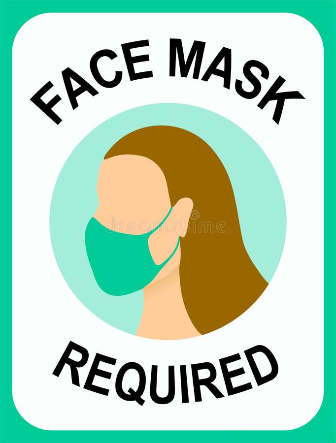 Face Mask Required Poster. Young Woman Wearing Face Mask Stock Vector
