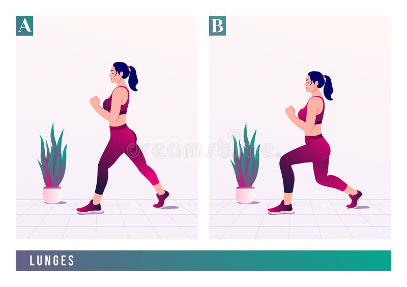 Lunges exercise for legs. stock vector. Illustration of female - 85526792