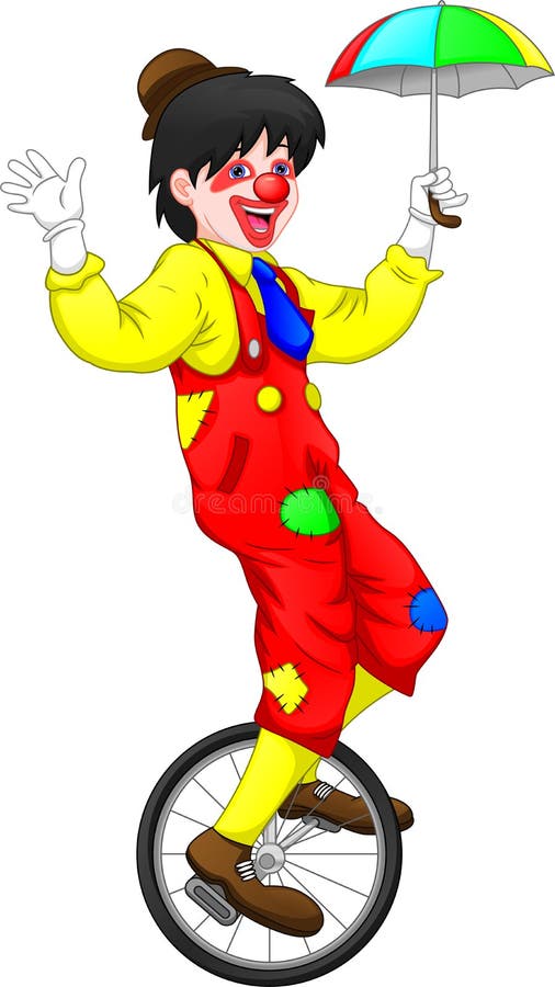 Cartoon Clown Riding One Wheel Bike Stock Vector Illustration of