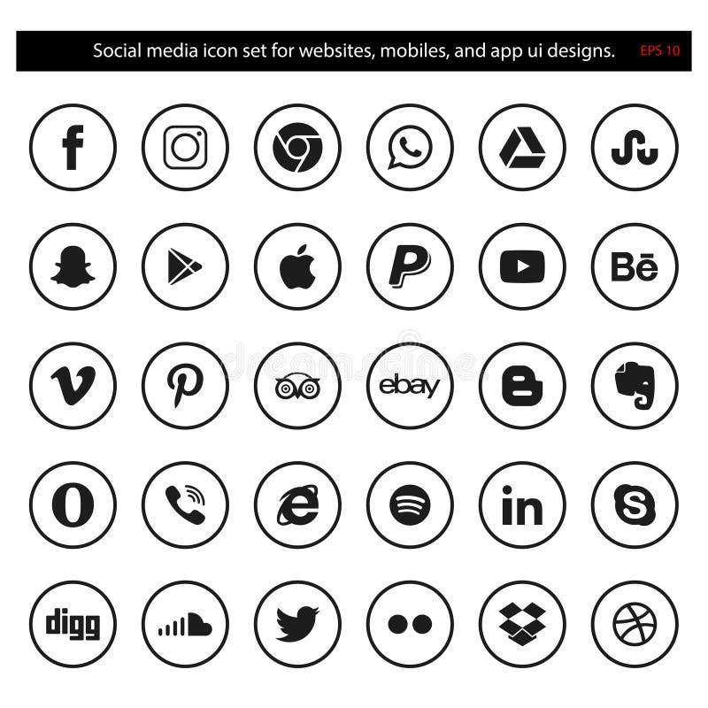 Social media icon set for websites, mobiles, and app ui designs with vector eps 10 file