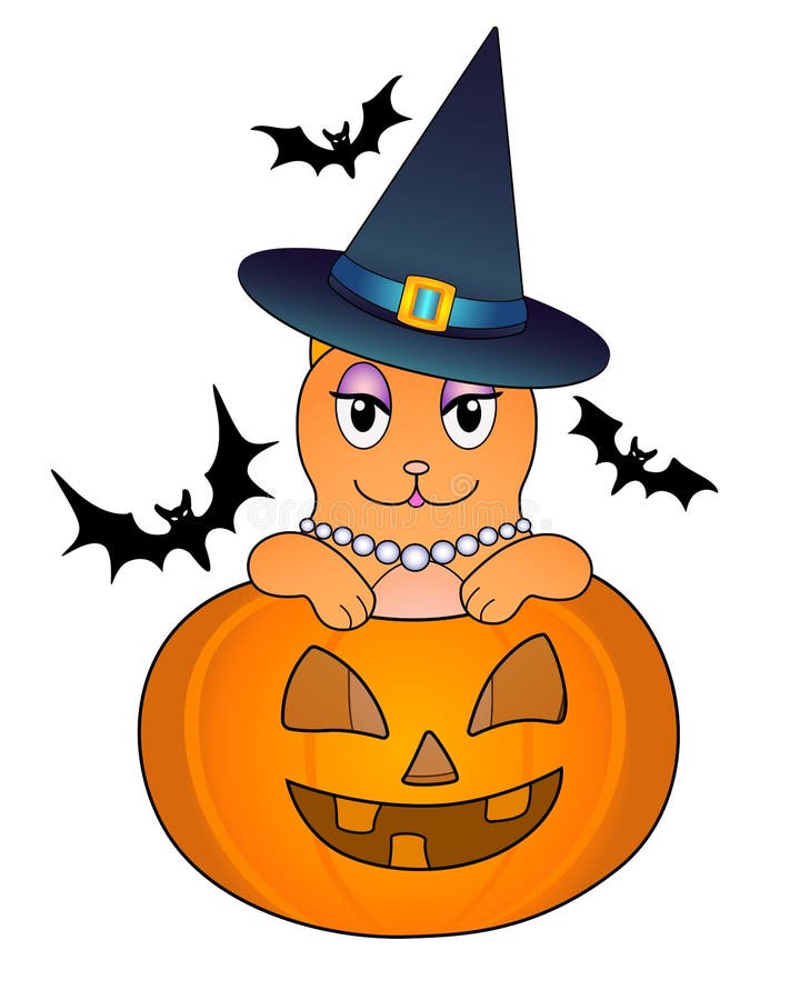 A Cute Fat Bat in a Magic Hat Carries a Halloween Pumpkin - Full Color ...