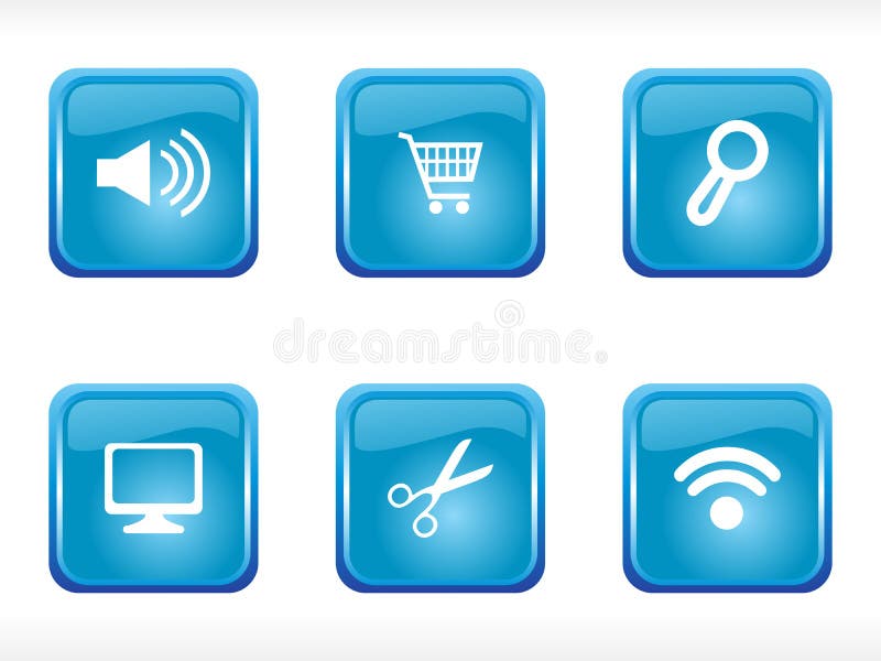 Web 2. 0 style blue icon set, vector stock illustration