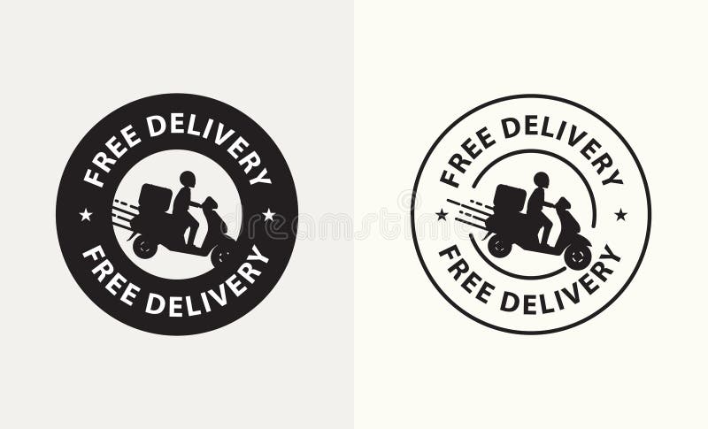 Delivery man riding a scooter ,free delivery vector illustration symbol, line art , fast delivery, commerce, online shopping. Delivery parcel logo vectors
