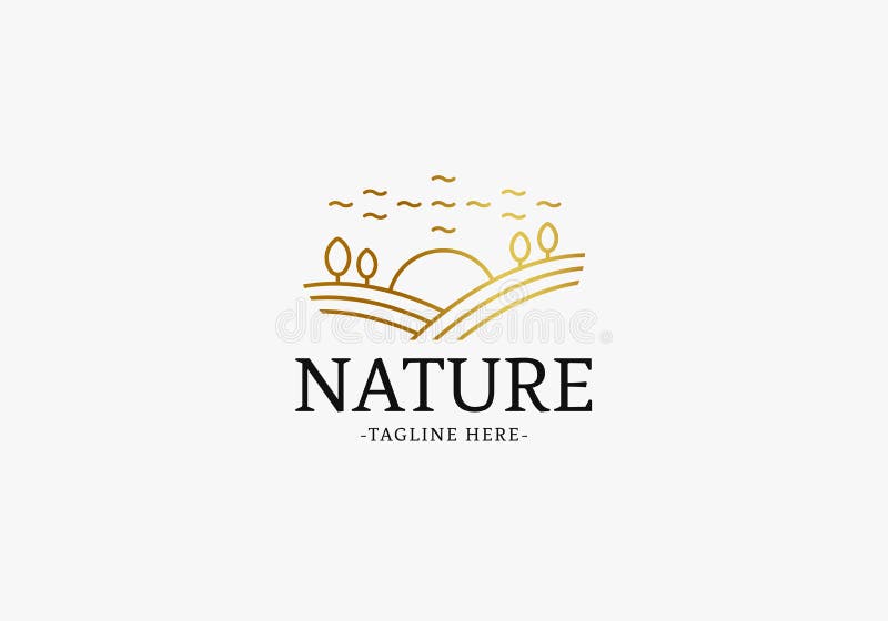 Golden Modern Nature Logo Template, Luxury Logotype Stock Vector