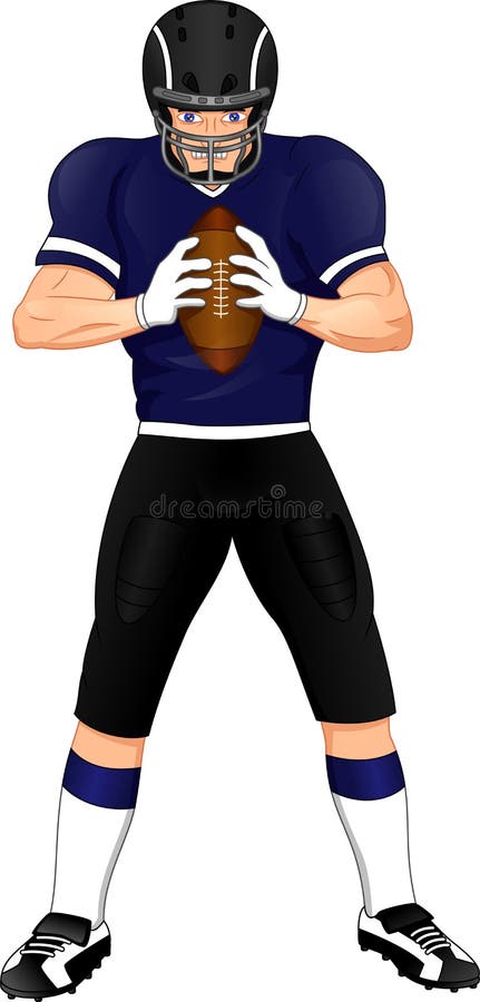 Vector illustration of american football player posing and holding a ball