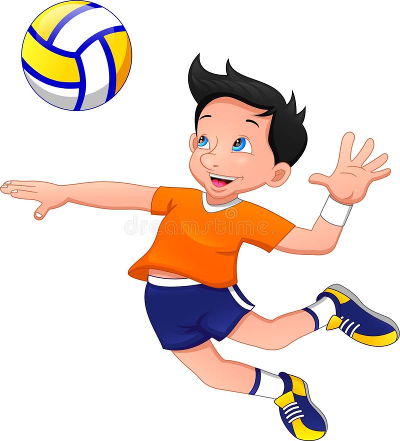 Cartoon Boy Playing Volleyball Stock Vector - Illustration of motion ...