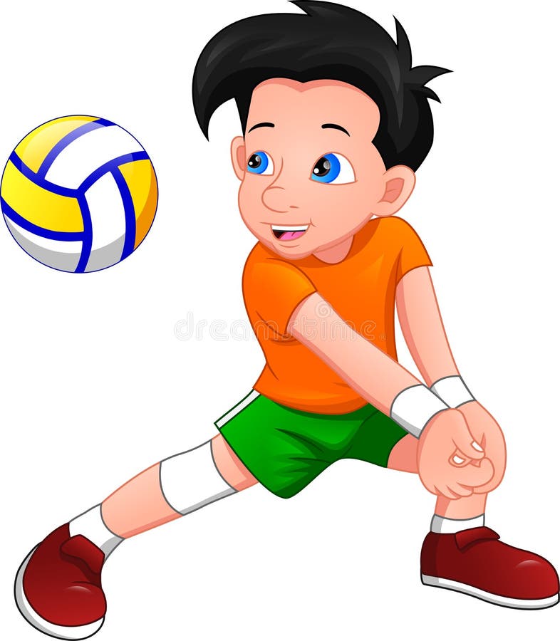 Cartoon Boy Playing Volleyball Stock Vector - Illustration of child ...