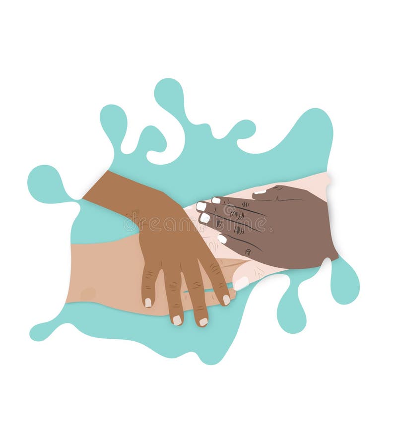 Multiracial group with black african American Caucasian and Asian hands holding each other wrist in tolerance unit. Illustration of Multiracial group with black stock illustration