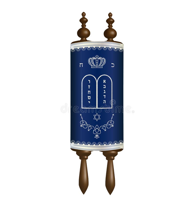 Torah scroll in a blue case with silver embroidery. vector illustration
