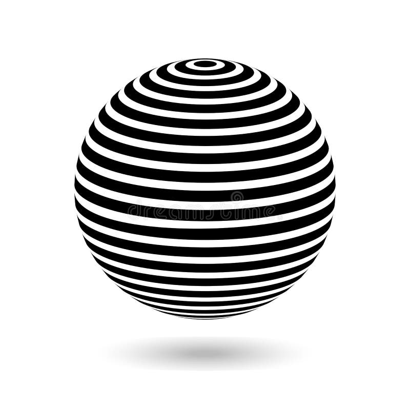 Decorative Ball with Black Horizontal Stripes Isolated on White. Design