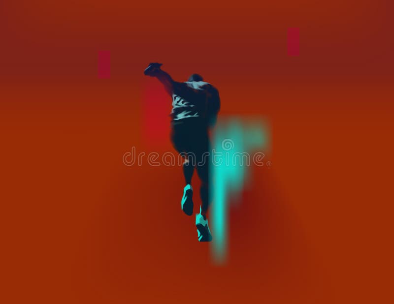 Abstract vector illustration of athlete runner, neon sneakers stock illustration.