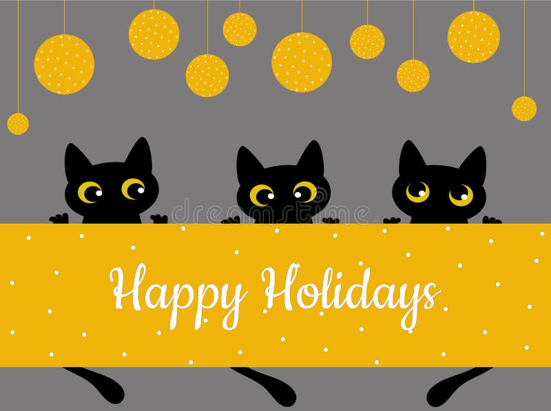 Greeting card Happy Holidays. Black cute cats.