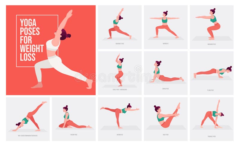 Yoga poses for weight loss stock illustration. Illustration of