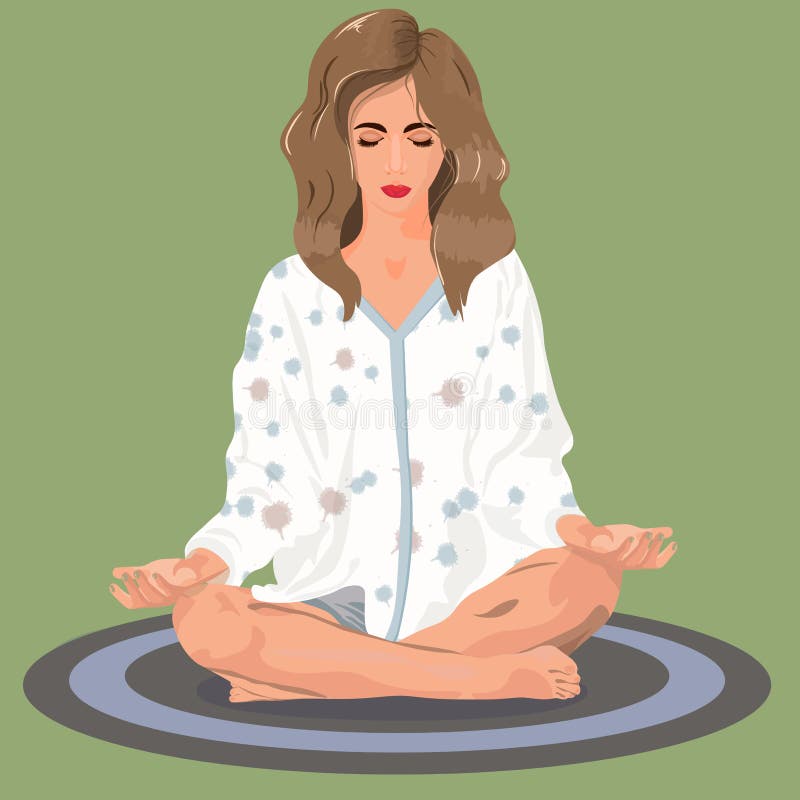 A Girl is Sitting on a Mat Engaged in Meditation Stock Vector