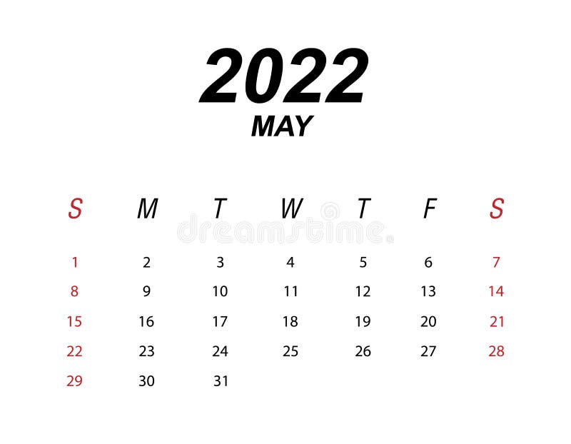 Template of Calendar 2022 May Stock Vector Illustration of calendar