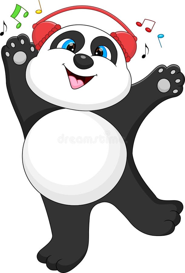 Panda Listening To Music with Headphones. Vector Illustration in ...