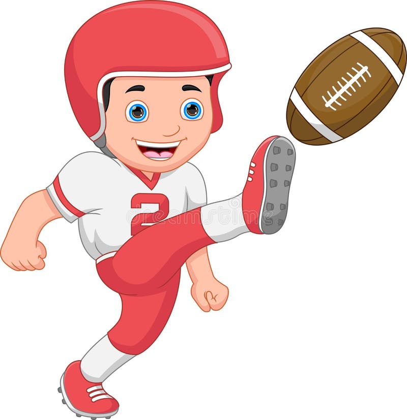 Vector illustration of boy playing american football on white background