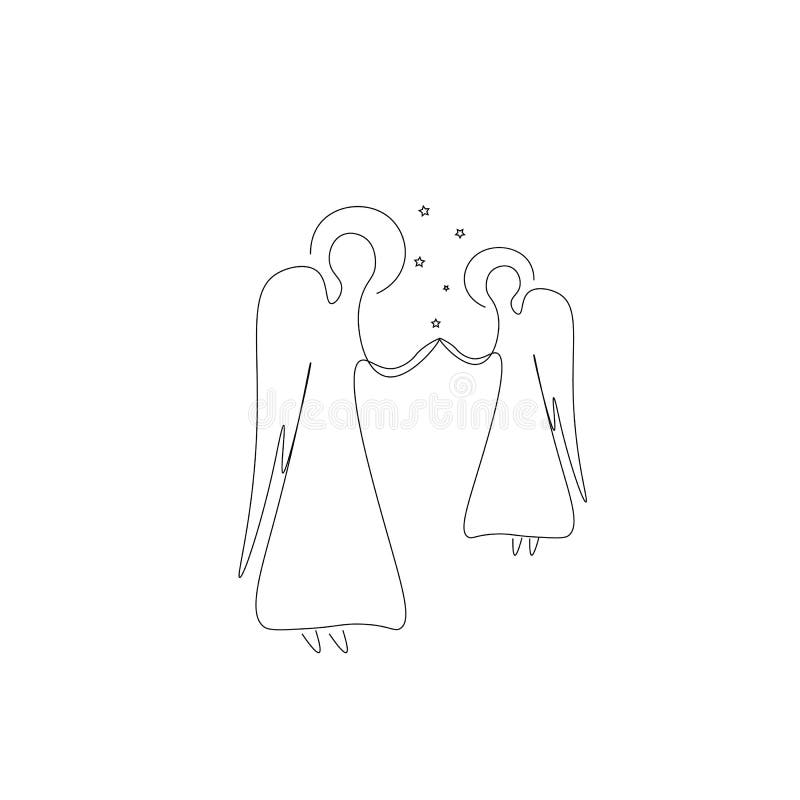 Christmas Silhouette Angel Line Drawing Stock Illustrations 350