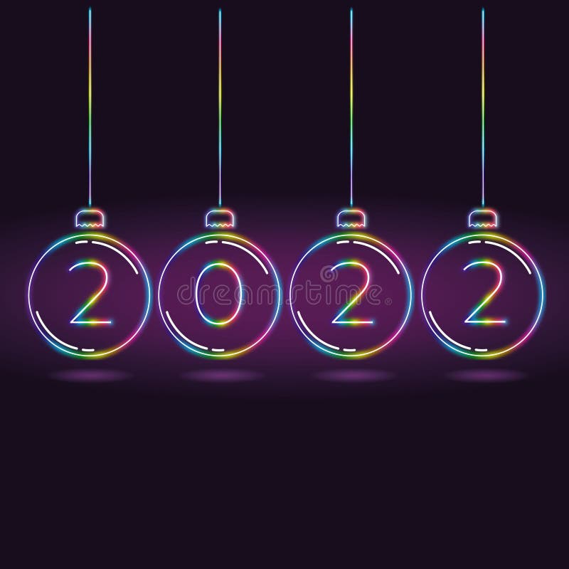 New year 2022. Neon, bright card invitation to the party with balloons and numbers 2022. Christmas card. Idea for print, banner an