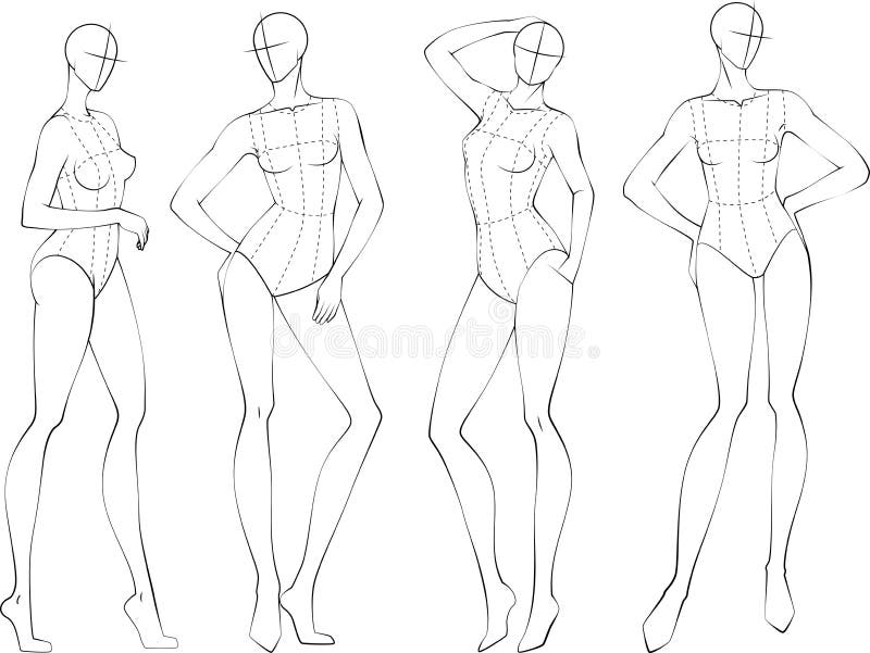 Eight Boy And Girl Figure Drawing Templates Outline Sketch Vector