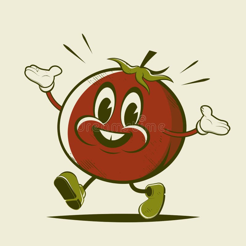 Funny Retro Cartoon Illustration of a Walking Tomato Stock Vector