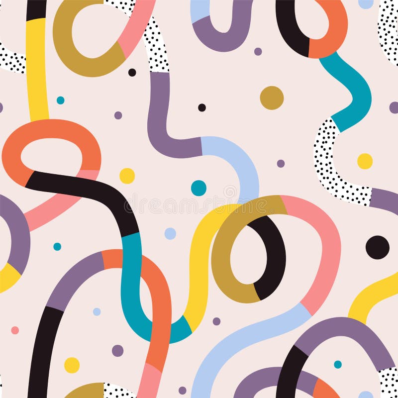 Seamless cute pattern with wave colorful line with dots stock illustration