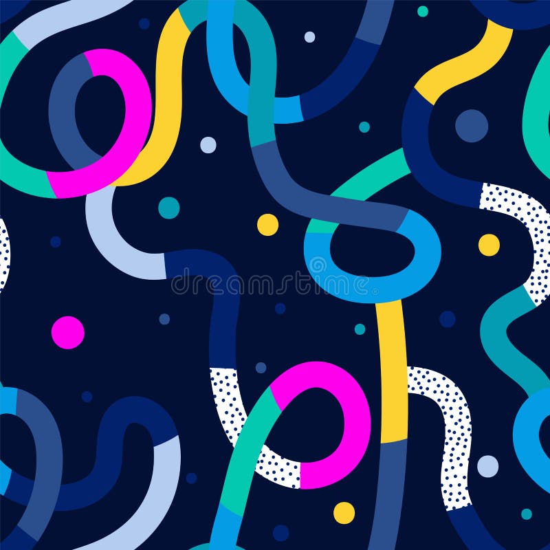Seamless cute pattern with wave colorful line with dots stock illustration